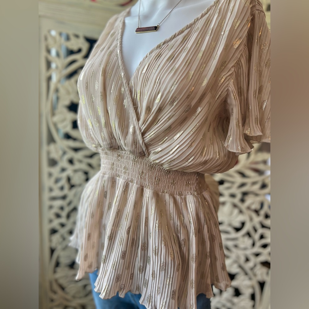 Express Cream and Gold Striped Blouse